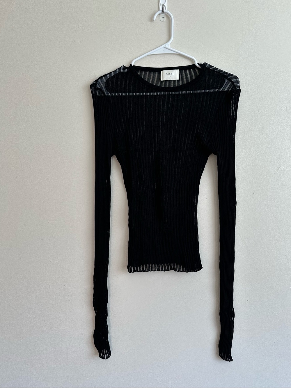 DISSH Jovie Black Sheer Ribbed Long Sleeve Top Size M